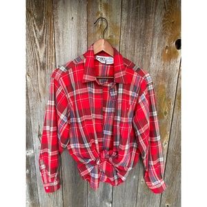 VINTAGE cherry red button down plaid